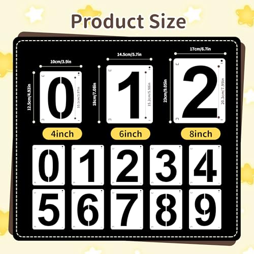 4,6,8 Inch Number Stencils,30Pcs Plastic Stencils Reusable Curb Stencil Kit | Washable 0-9 Large Number Stencil for Address Painting,Digital Templates for Spray Painting,DIY Crafts,Address Signs - size: 4Inch,6Inch,8Inch
