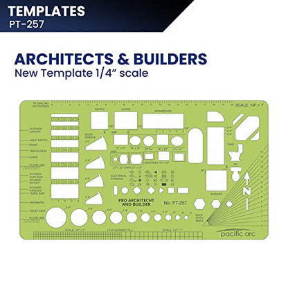 Pacific Arc, Architects & Builders Template, 1/4 in Scale, Drawing aid Stencil for Professional or School Work, Size 5.125 x 9.25 in. - style: Architects & Builders