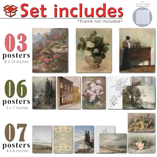 MAZUKO 16 Pcs Unframed Vintage Cottagecore Art - Posters for Room Aesthetic - color: Vintage Art 4