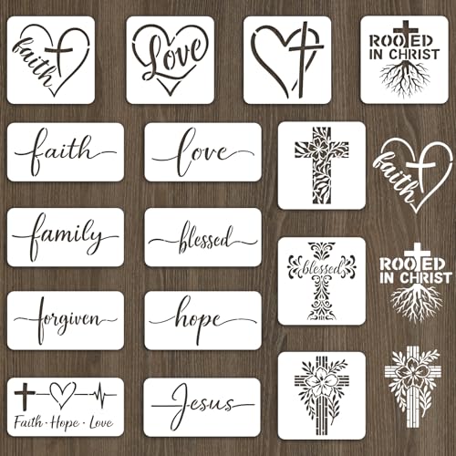 INFUNLY 15pcs Christian Stencil for Painting 5.9" Bible Verse Stencil 7.8x3.9 Religious Cross Drawing Stencils Motivational Quotes Saying Template for Farmhouse Wood Canvas Wall Paper Home Decor - style: 15PCS Christian Bible Verse
