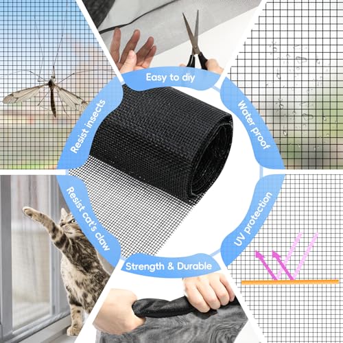 48"x102" Windows Screen Mesh,Fiberglass Window Screen Mesh, Screen Door Mesh, Windows Screens and Screen Door Replacement, Patio Screen Mesh