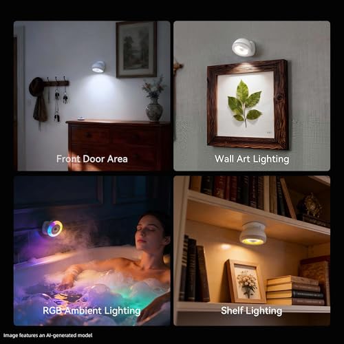Hopedone 360° Magnetic Motion Sensor Wall Light, Detachable, 1 Pack | 3 color temperatures plus RGB, 5-level remote dimming, closets, halls, constant-on option, USB-C charge