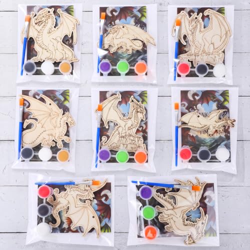 Saypacck 24 Pcs Party Favors Wooden Painting Craft Kits Birthday Party Supplies with Organza Bag for Goodie Bags Fillers Adult Thank You Gifts(Dragon) - style: Dragon