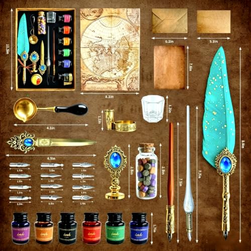 Calligraphy Pens Set,16PCS Vintage Collectible Kit(Teal) - color: Teal