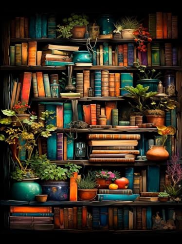 MjhRcll Stamped Cross Stitch Kits,Bookshelf Embroidery Starter Kit for Adult Beginners,Books Cross Stitch Kits for Adults 12×16 Inch - color: X1925