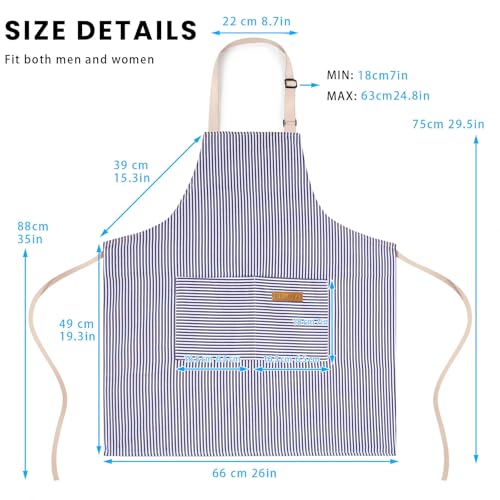 BeLuyi Adjustable Bib Apron with 2 Pockets Chef Cooking Kitchen Restaurant Aprons for Women Men - color: Blue Pinstripes