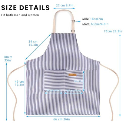 BeLuyi Adjustable Bib Apron with 2 Pockets Chef Cooking Kitchen Restaurant Aprons for Women Men - color: Blue Pinstripes