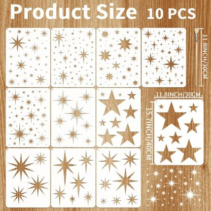 10Pcs Large Star Stencils for Painting Reusable, Twinkle Star Wall Stencil Paint Stencil Drawing Stencils for Painting on Wood Craft Canvas Fabric DIY Art Projects Home Decor - style: Star Stencils-10PCS