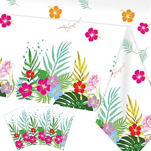 PATIAI 3 Pack Hawaiian Luau Tablecloths,Summer Themed Birthday Table Covers