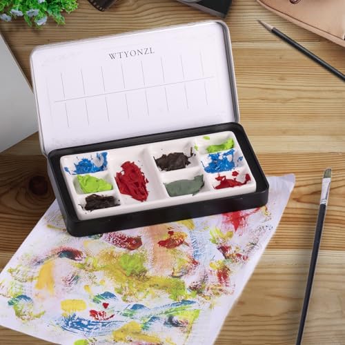 Travel Watercolor Palette,Portable Ceramic Palette 9 Well,Empty Wet Palette Metal Paint Box with Porcelain Palette(Black Box) - color: Black