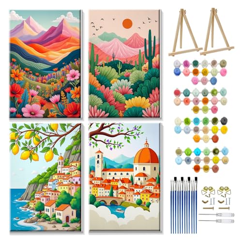 JOOZ 4 Pack Paint by Numbers Kit for Adults with Frame Landscape 8x12 Inch - color: Mountain Landscape 31