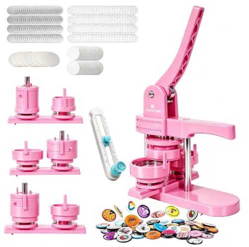 Button Maker Machine Multiple Sizes 1.26+1.73+2.28 inch Pin Maker Machine,150pcs Button Badge Making Supplies,Button Press Machine for DIY Personalized Pinback Buttons Children DIY Gift(Pink) - color: pink
