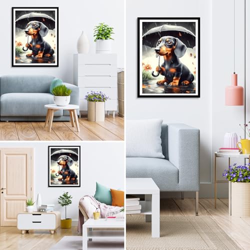 MXJSUA DIY Diamond Painting Kits for Adults, Umbrella Dachshund Dog Diamond Gem Art Painting for Beginners, Diamond Picture with Full Round Drill Dots Craft Set Gift, 12x16 Inch - color: Animals-05