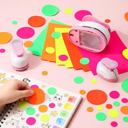 CHENGU 3 Pack Circle Hole Punch 2"/1"/0.6", Pink | Paper Craft Cutters for Card Making, Shape Punches for Scrapbooking, Includes 10 Sheets Stickers, Photo Album DIY Projects - color: Pink, style: Circle