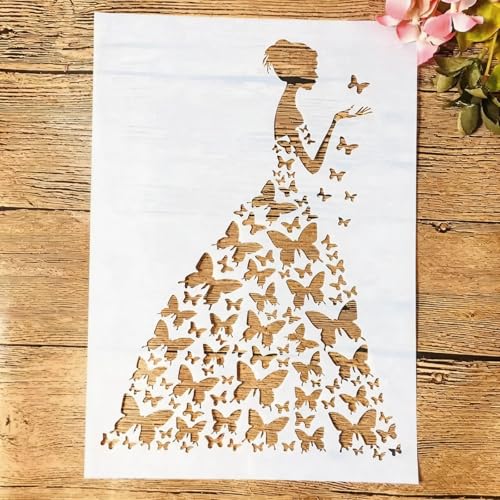 TIAMECH A4 Reusable Wedding Bride Stencil for Painting | Butterflies Girl Layering Template, DIY Wall Art, Wood Furniture, Scrapbook & Crafts (8.3x11.7inch) - style: Wedding Bride