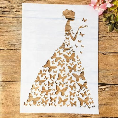 TIAMECH A4 Reusable Wedding Bride Stencil for Painting | Butterflies Girl Layering Template, DIY Wall Art, Wood Furniture, Scrapbook & Crafts (8.3x11.7inch) - style: Wedding Bride