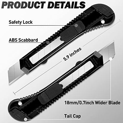 DIYSELF 30 Pack Box Cutter Retractable, Box Cutters with 18mm Wide Utility Blades, Sharp Utility Knife Retractable, Box Cutter Knife for Office, Home, Arts Crafts, Hobby, Cardboard, Paper - color: Black, size: 30 Pack