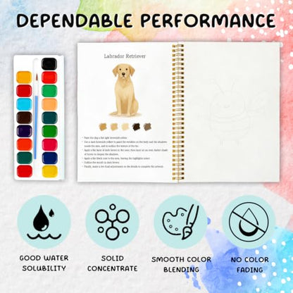12 Dog Breed Patterns Watercolor Set, Puppy Painting Book for Beginners, Relaxing DIY Art Gift for Dog Moms, Women and Adults, Pet Lover Stress Relief Activity - color: Yellow-Dog