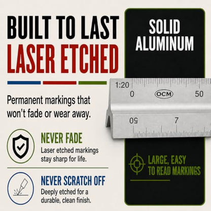 OCM Metric Triangular Engineer Scale Ruler (Proffessional Grade Solid Aluminum) 30 Centimeters Metric Engineering Architectural Mechanical Drafting Ruler - 1:20, 1:25, 1:50 1:75, 1:100, 1:125