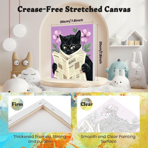 4 Pack Cat Paint by Numbers for Adults with Framed Canvas - Wooden Easel - color: BKH2820+BKH2821+BKH2822+BKH2823