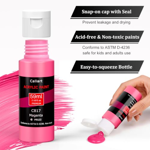 Caliart 52 Colors Acrylic Paint Set with Painting Brushes - color: Regular, size: 2 Fl Oz (Pack of 52)