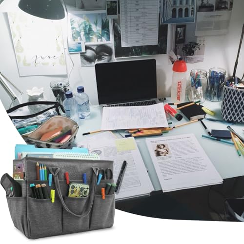 Cupohus Art Organizer Craft Storage Tote Bag with Pockets and Handles Grey - color: Grey