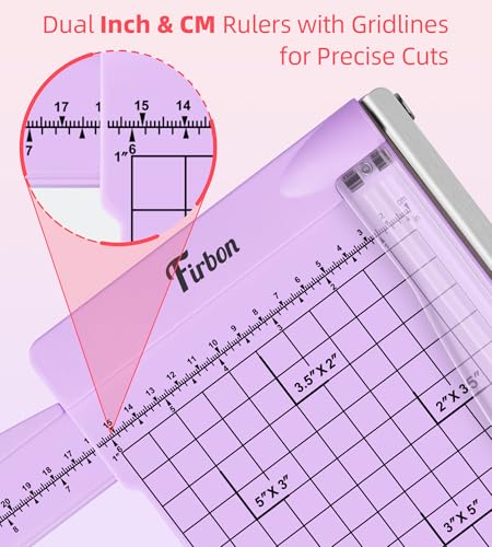 Firbon 12" Guillotine Paper Cutter with Hidden Ruler, Compact Paper Trimmer | 12-Sheet Capacity | Purple | Dual Scales | Paper, Cardstock & Photo Trimming | Scrapbooking Craft | Office, Home & Studio Use - color: Purple