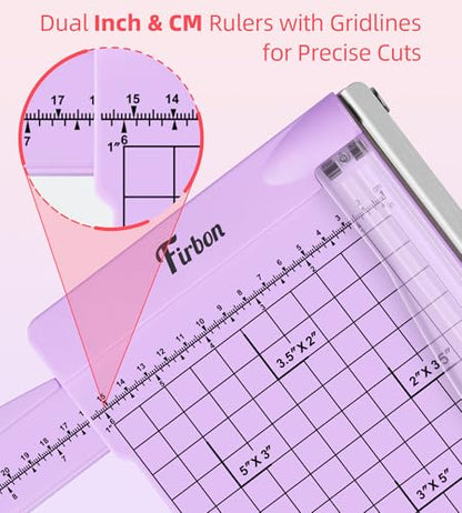 Firbon 12" Guillotine Paper Cutter with Hidden Ruler, Compact Paper Trimmer | 12-Sheet Capacity | Purple | Dual Scales | Paper, Cardstock & Photo Trimming | Scrapbooking Craft | Office, Home & Studio Use - color: Purple