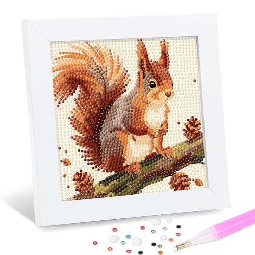 Leixonl Diamond Art Kits for Kids with Framed (7 in) Cartoon Animals DIY Gem Art Painting - Arts & Crafts Gifts for Beginners & Teens (1p-6 in-Squirrel) - color: 1p-6 in-squirrel