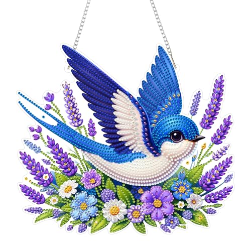 Eiflow Acrylic Diamond Art Hanging Kit for Adults, DIY Diamonds Painting Door Hanger Board Kit, Special Crystal Diamond Art Painting Pendant Ornament (Blue Bird) - color: Blue Bird