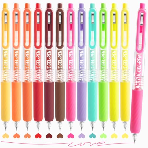 Acrylic Gel Pens For Coloring, 12 Colors Retractable Colored Pens - color: 12PCS