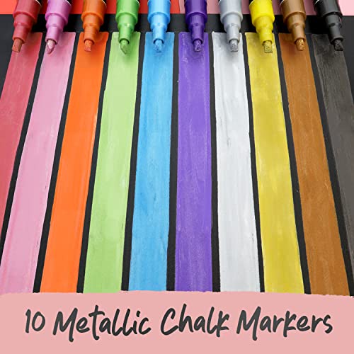 10 Metallic Chalkboard Markers for Blackboard - Window Chalk pens - 6mm Tip - size: Bold Tip - 6mm