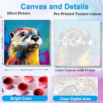 Artunion Framed Paint by Numbers Kit for Adults Beginners & Kids Ages 8-12,Colorful Otter Paint by Number with Frame,Animal Watercolor Paint by Numbers Kit on Canvas 10 * 10 Inch Without Easel - color: ZXT-390-F