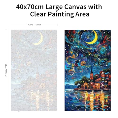 ARTGOTO Large Paint by Numbers for Adults Starry Night Village | 15.7x27.5inch/40x70cm Paint by Number Kit on Canvas, Crescent Moon Lake Reflection Acrylic Painting Set, No Frame - color: PBN060
