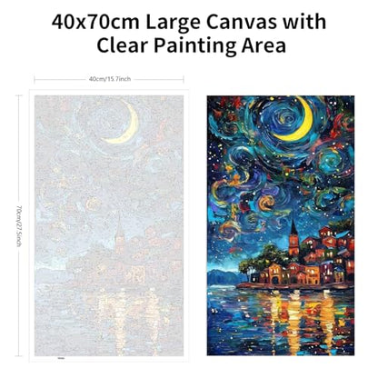 ARTGOTO Large Paint by Numbers for Adults Starry Night Village | 15.7x27.5inch/40x70cm Paint by Number Kit on Canvas, Crescent Moon Lake Reflection Acrylic Painting Set, No Frame - color: PBN060