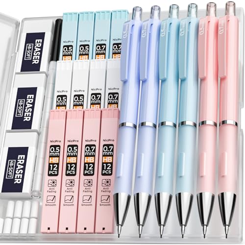 Nicpro 6PCS Pastel Mechanical Pencil, 0.5 & 0.7 mm Cute Pencils for Girls - style: 6 Pack (0.5mm+0.7mm)