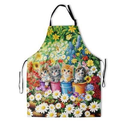 Funny Apron Polyester Grooming Aprons with Pocket for Cooking Kitchen Grilling Adults - color: Spring Cat Mulit