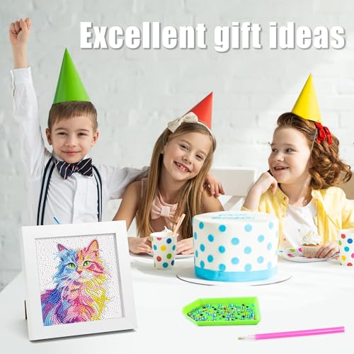 geesfayan Diamond Art Kits for Kids Ages 8-12,6 Inch DIY Gem Art Painting with 7 Inch Frame, Complete Starter Kit for Beginners, Creative Arts & Crafts Gift for Girls & Boys (Cat) - color: Cat