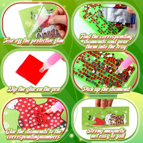 Saillong 12 Pack Christmas Diamond Painting Greeting Card Kits DIY Lime Green Christmas Diamond Art Cards with Envelopes Xmas 5D Rhinestones Painting for Adults DIY Craft Family Friend Xmas Gifts - color: Lime Green Christmas
