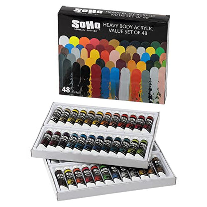 Soho Urban Artist Acrylic Paint - Thick, Rich, Water-Resistant, Heavy Body Paint, Assorted, Set of 48-12mL - size: Set of 48 - 12mL