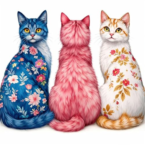 antor 5D Diamond Painting Kits for Adults, Blue Pink White Cats Diamond Art Kits for Adults Beginners, Animal Creative Cats DIY Full Drill Diamond Dot Gem Painting for Home Wall Decor 14×14 inch - color: Creative Cats