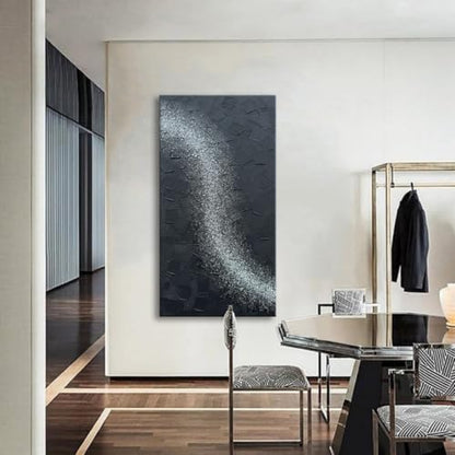 zoinart Handmade Large Glittery Crystal Canvas Wall Art, 24x48 Inches Black Abstract Modern Oil Paintings, Textured Contemporary Wall Art Ready to Hang - color: BL-062