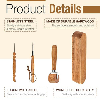 Savina Set 4 - Tailor Clapper/Seam Roller/Stiletto/Seam Rippers for Sewing - Wooden Sewing Quilting Tools - color: Tailor Clapper + Seam Roller + Stiletto + Brush