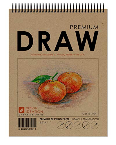Design Ideation Drawing Book. Spiral Bound Multi-Media Drawing Book for Pencil, Ink, Marker, Charcoal and Watercolor Paints. Great for Art, Design and Education. (8.5" x 11") (1 Book) - size: 1 Book