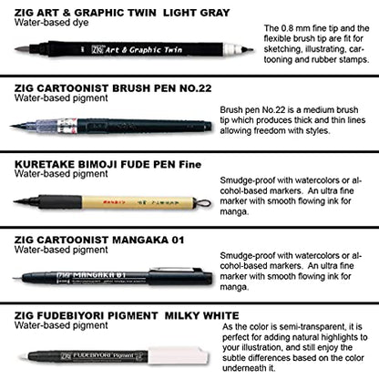 Kuretake Zig Inktober pen set, for Illustration, Manga Drawing, Lettering and Calligraphy, Professional Artist, Made in Japan (Basic No.2(5pcs.)) - style: Basic No.2(5pcs.)