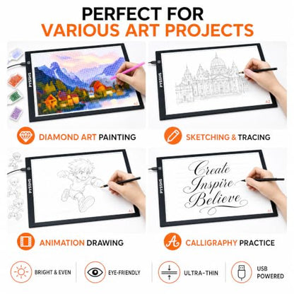 A2 Premium LED Light Board for Diamond Art Painting & Tracing, USB-Powered with 3 Brightness Levels, Upgrade Eye-Protection Design for Vinyl Weeding, Sketching with Clips - No Mesh No Dot - size: A2 (Premium)