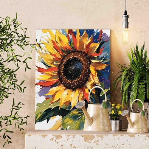 Aihonmin Sunflower Paint by Number for Kids and Adults Beginner，Gardens Paint by Number Kits on Canvas,Farmhouse Wall Art Prints Graffiti DIY Gift Oil Painting,Home Wall Decor，(DIY Frame - color: Plant-01, size: 16''x20''(DIY Frame)