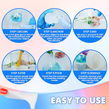 KHKD RESIN Silicone Mold Making Kit 1 Gallon, 10A Liquid Silicone | Translucent Clear, 1:1 Mixing Ratio, Bubble-free, Easy Demold, Fast 4 Hour Cure for Perfect Resin Molds - size: 1 GALLON