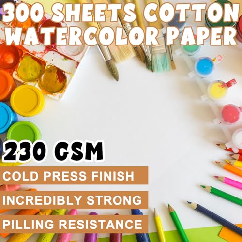 TaoBary 300 Pcs Watercolor Paper 8 X 12 Inch 230 GSM, Cold Press White - color: 230 Gsm, size: 8 x 12 Inch