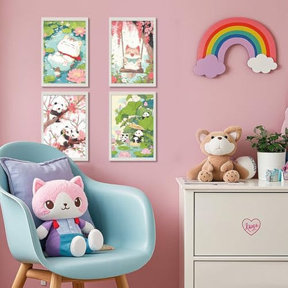 PERFECTSIGHT Cute 5D Diamond Art Kits, Kawaii DIY Painting Art for Adults Teen, 4 Pack Diamond Arts and Crafts Sets, Big Gem Full Drill Diamond Dots for Women (Cat+Panda) - style: Cat+Panda